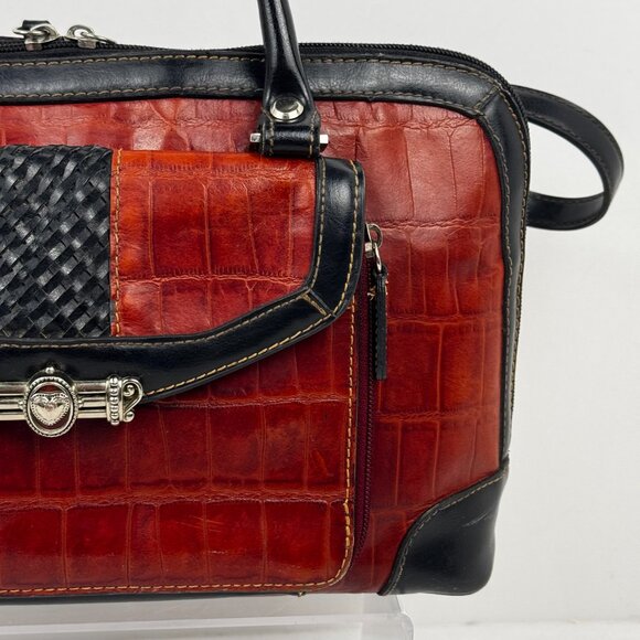 Marc Chantel Satchel Hangbag Croc Embossed Shoulder Strap Brown Faux Alliga READ - Picture 3 of 16